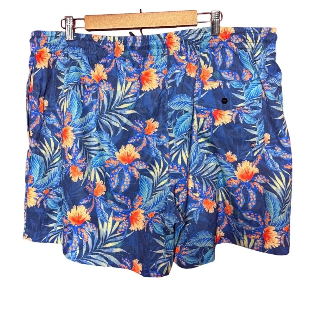 Unbranded Men 3X‎ Navy Blue Tropical Floral Palm Print Swim Trunks Board Shorts